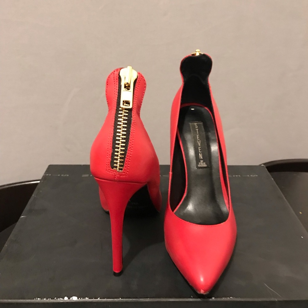 Red Leather Steve Madden Bladee Heels.